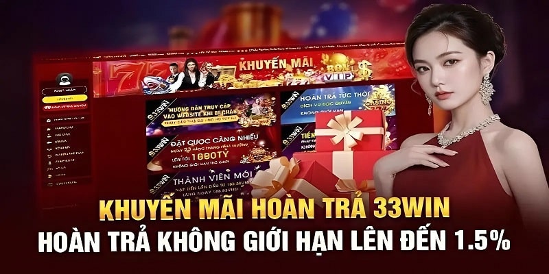 Khuyến mãi 33WIN với mức hoàn trả mỗi ngày lên đến 1.5%